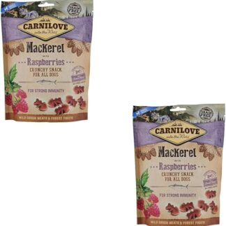 Carnilove Sgombro Croccante con Lamponi | Confezione Doppia | 2 x 200 g | Snack per Cani | Con Carne Fresca | Senza Cereali e Patate | Con Acidi Grassi Omega-3 di Alta Qualità