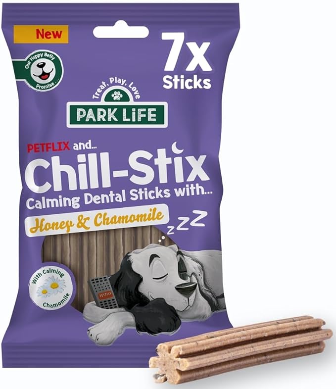 Park Life Chill-Stix, Bastoncini Calmanti per Cani con Miele e Camomilla, 7 Bastoncini, 180 g