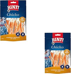 Rinti Chicko Bastoncini da masticare piccoli | Confezione Doppia | 2 x 150 g | Ricoperti di carne di pollo su pelle di manzo resistente | Particelle pulenti a base di minerali | Richiudibile