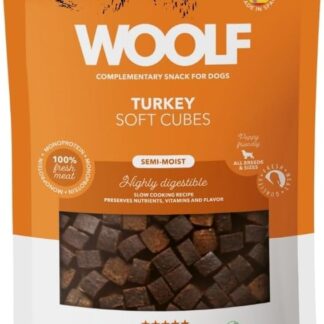 WOOLF Soft Cubes - Snack complementari per cani, snack semi-umidi e senza glutine con ingredienti naturali, formula mono proteica, adatto per cani e cuccioli (tacchino, 100 g)