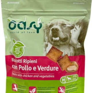 Oasy snack biscotti ripieni di mousse per cani adulti PROMOZIONE gusto POLLO e VERDURE | 3 confezioni da 70 grammi l'una.