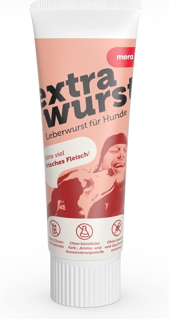 MERA Salsiccia extra-salsiccia di fegato per cani, senza cereali, 75 g, con carne fresca e sapore, per cani adulti e cuccioli, senza zucchero e sale