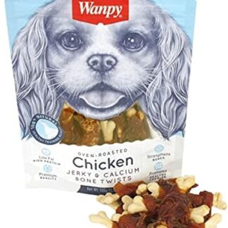 Wanpy Jerky e Calcium Bone Twists Osso Con Pollo (6 Confezioni da 100Gr) 100% Natural