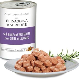 Pezzetti con SELVAGGINA e VERDURE per cani e gatti, Pet's Planet 405 g.