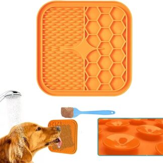 QIAMNI - Tappetino per leccare animali domestici, con raschietto da 15,2 cm, ideale per cani e gatti, per servire dolcetti, yogurt o burro di arachidi (arancione)