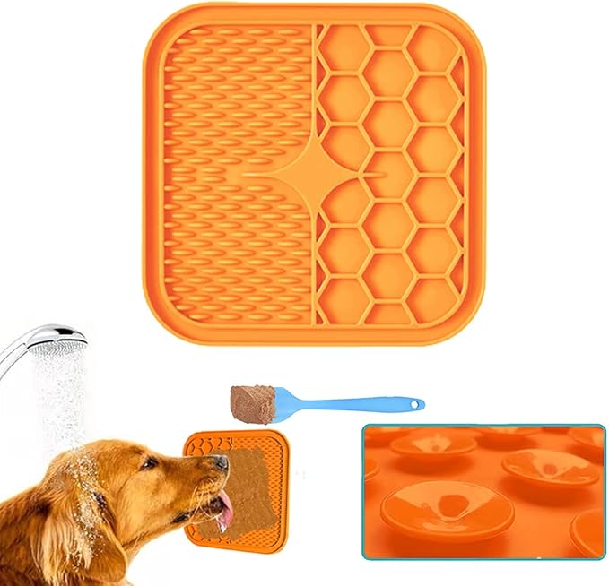 QIAMNI - Tappetino per leccare animali domestici, con raschietto da 15,2 cm, ideale per cani e gatti, per servire dolcetti, yogurt o burro di arachidi (arancione)