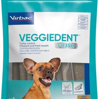 Virbac VeggieDent 15 strisce XS < 5 kg | 120 g | Strisce da masticare per cani di piccola taglia fino a 5 kg | Spuntino vegetariano per controllare placca dentale e placca | Una striscia da masticare