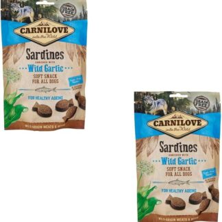 Carnilove Soft Snack Sardine all'Aglio | Confezione Doppia | 2 x 200 g | Snack morbido per cani | Per sostenere la salute della pelle e del mantello | Senza cereali e patate