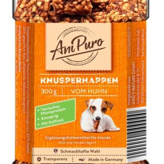 AniPuro Spuntino per cani di alta qualità e croccante, monoproteina, adatto per ogni età del cane, tazza da 300 g
