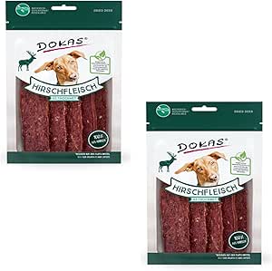 Dokas Cane carne di cervo essiccata per cani, confezione doppia, 2 x 60 g