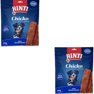 Rinti Chicko Maxi Strisce di Anatra | Confezione Doppia | 2 x 250 g | Snack per Cani di Taglia Grande | Preparato con filetto di petto d'anatra fresco | Essiccate delicatamente all'aria senza additivi