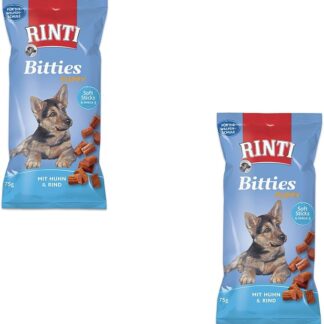 Rinti Bitties Puppy - Pollo & Manzo | Confezione Doppia | 2 x 75 g | Alimento complementare per cuccioli in crescita | Con Omega 3 per lo sviluppo cerebrale | Senza zucchero & soia