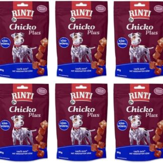 Rinti Chicko Plus Formaggio a Cubetti Anatra per cani | Confezione da 6 | 6 x 80 g | Filetto di petto d'anatra delicatamente essiccato all'aria | In un pratico sacchetto richiudibile