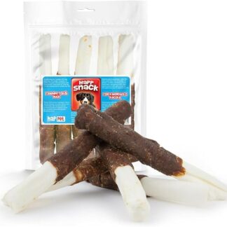 HAPPET Involtini di manzo con anatra per cani, confezione da 5 pezzi, da masticare naturali in pelle bovina e carne d'anatra - Dolcetti da masticare dentali, ricchi di proteine e a basso contenuto di