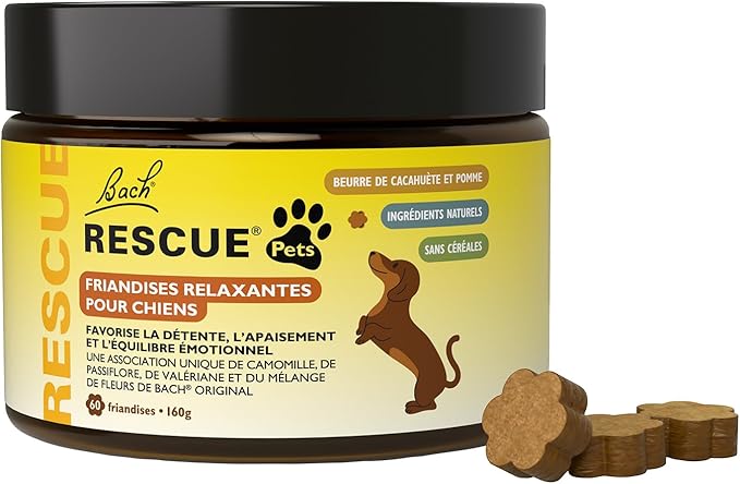 RESCUE Pets - Dolcetti per cani - Serenità per viaggio, Rumore, Solitudine, Visita veterinaria - Vegan & senza alcool - Naturale