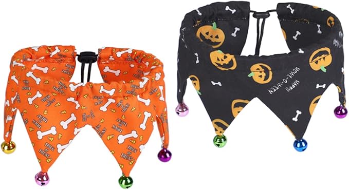 PENIKOKO 2 Collare per Animali Regolabile con Campanelli per Halloween in Poliestere e Traspirante Collare per da Decorazione Festiva Accattivante