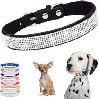 Collare per cani con strass di cristallo scintillante, regolabile, per cuccioli e gatti, colore nero, taglia S