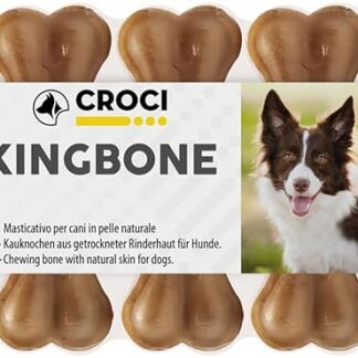 Croci King Bone, Snack premio masticativo per cani in pelle bovina, dental stick per la pulizia dei denti da 7,5 cm, 5pz x 15g