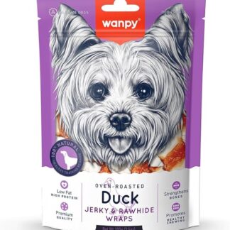 Wanpy Duck Jerky e Rawhide Wraps 600Gr Snack Osso Di Anatra e Pelle Non Conciata (6 Confezioni da 100Gr) 100% Natural