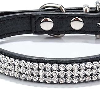HALFSUMO Collare Cane Collare per Cani in Pelle Collari per Cani Scintillanti con Strass Borchiati per Animali Domestici Cuccioli Gatti Cani Nero L