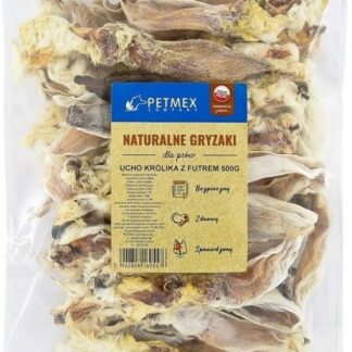 KT-Pets Orecchie di coniglio con pelliccia – 500 g – Delizioso snack per cani per sostenere la pulizia dell'intestino