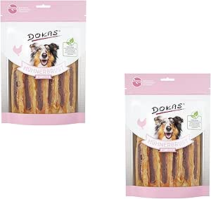 Dokas Petto di Pollo con Fegato | Confezione Doppia | 2 x 220 g | Snack per Cani | Con Filetto di Pollo e Fegato | Snack per Cani povero di grassi, essiccato all'aria | Senza soia