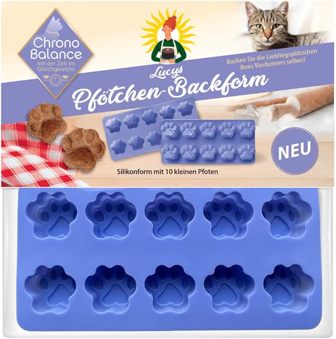 ChronoBalance® Tappetino da forno in silicone riutilizzabile, senza BPA, 10 zampe per biscotti e biscotti per cani fai da te a forma di zampa (10 zampe, blu)