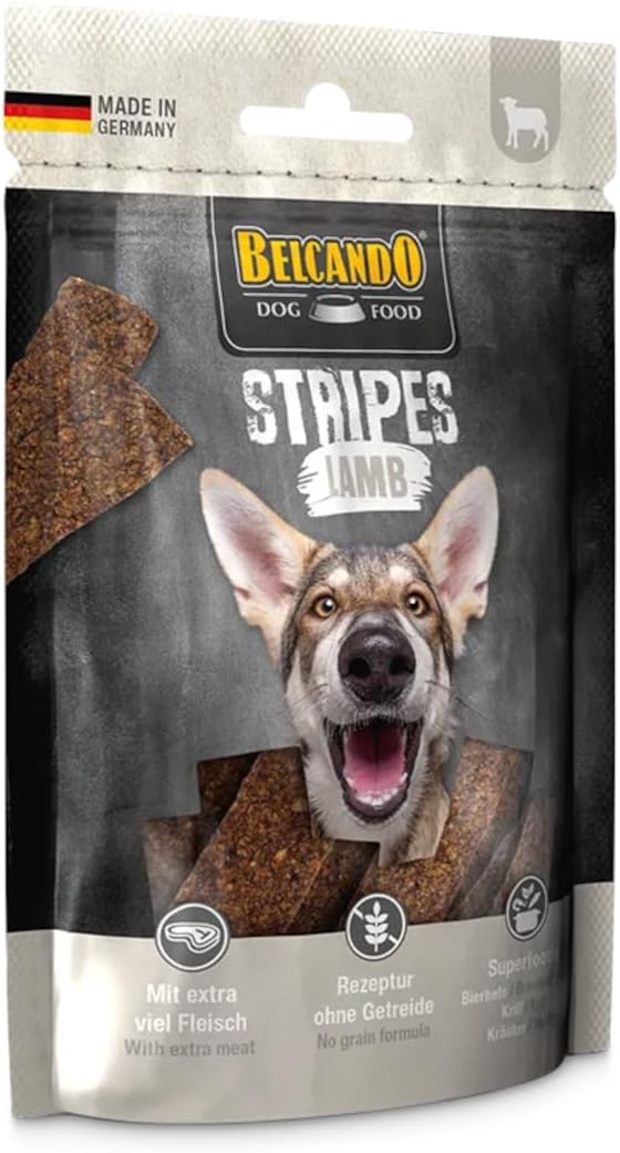 Belcando Stripes Lamb | 70 g | Snack per cani | Con superfood: lievito di birra, krill ed erbe aromatiche | Senza cereali e senza zucchero | Con extra carne