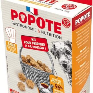 POPOTE – Snack per Cani – Ricetta Pollo – Ricco di Proteine ​​Animali – Alta Digeribilità – Produzione Francese – Da Cucinare a Casa – 1 Bustina di Preparato + 1 Cialda – 200 gr