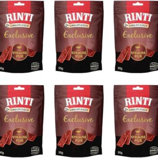 Rinti Singlefleisch Exclusive Struzzo puro | Confezione da 6 | 6 x 50 g | Snack premio per cani adulti | Per cani sensibili con allergie o intolleranze | Facilmente digeribile