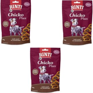 Rinti Chicko Plus Fetta di paté di fegato | Confezione Tripla | 3 x 80 g | Biscotti per cani | Petto di pollo ripieno di fegato di pollo | Essiccazione delicata all'aria senza additivi
