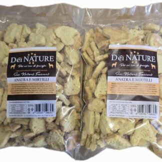 DEI NATURE Biscotti per Cani Anatra e Mirtilli Rossi, 2 Confezioni da 500g, Human Grade, Superfood, Snack per cani,Premio per cani