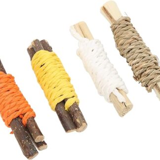 KENANLAN Bastoncini Molari da Masticare in bambù Dolce, Bastoncini in Legno, Criceto Giocattolo da Masticare con Corda di Piccoli Animali, Set di 4 Pezzi con Bastoncini da 2 Pezzi e 2