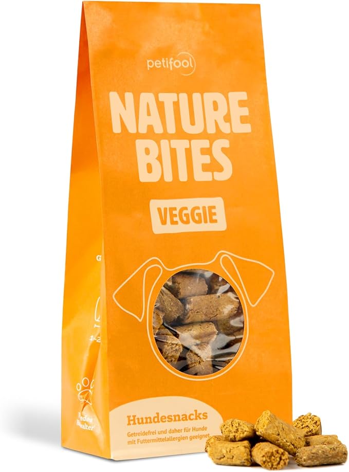 petifool Nature Bites Veggie | spuntino naturale per cani | frutta e verdura | senza additivi artificiali | senza cereali | Vegano | 200 g | produzione tedesca