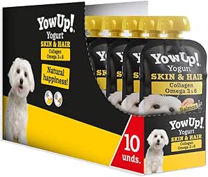 YowUp! yogurt per cani Skin & Hair — supporto pelle e pelo; senza lattosio, senza zuccheri aggiunti, a basso contenuto di grassi — confezione 10×115 g