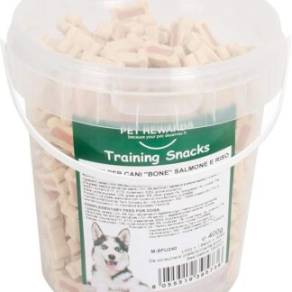 Snack per Cani Bone al Salmone e Riso Training Snack per Cani Ossicini con Salmone e Riso 400g