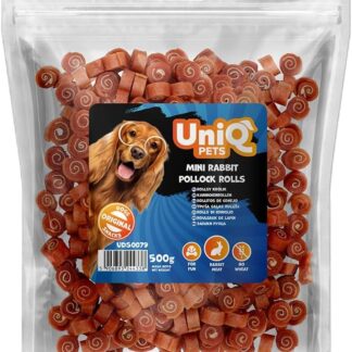 UniQ Pets Cane leckerli coniglio aste morbide da masticare senza glutine, snack ipocalorici per cani di piccola e grande taglia snack da allenamento 500 g