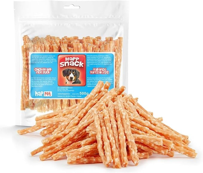 HAPPET Kabanos Pollo con Riso 500 g - Massaggiagengive naturale per cani, snack salutare e facilmente digeribile, dentale per sostenere denti puliti e alito fresco