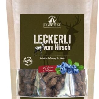 LAKEFIELDS MANUFAKTUR – Leckerli per cani, carne secca, spuntino per cani con carne di selvaggina al 90%, senza cereali e sani, ideale come dolcetti da allenamento, 1 x 150 g