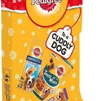 Pedigree - 1 calza natalizia per cani, con 4 confezioni di dolcetti, ideale
