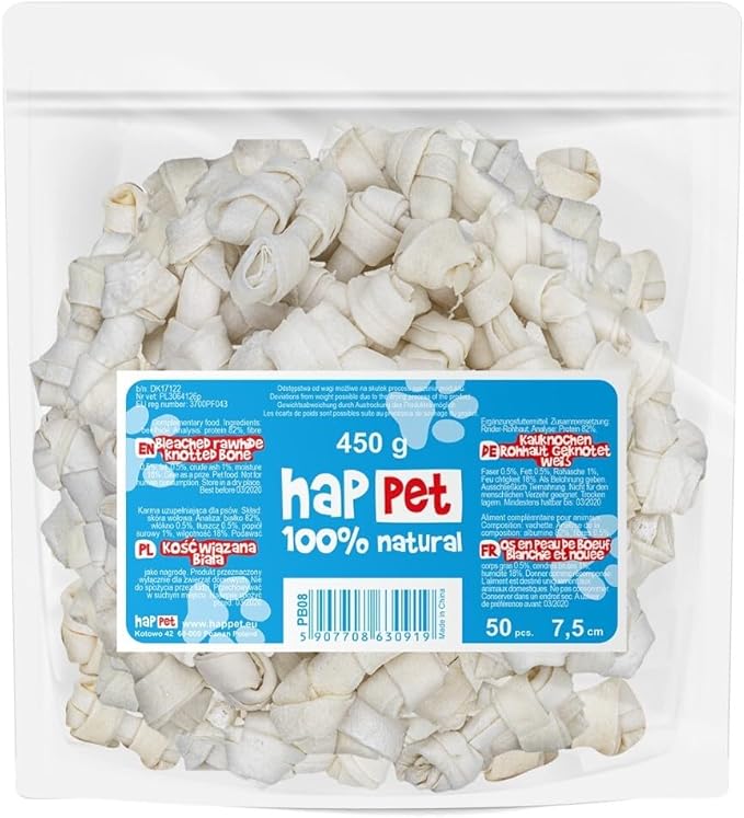 HAPPET Confezione da 7,5 cm - 50 pezzi - Massaggiagengive dentali naturali in pelle bovina, trattamento sano da masticare, favorisce l'igiene orale e soddisfa la necessità di mordere