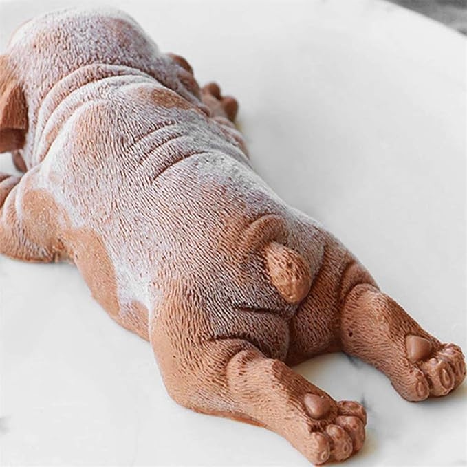 Giocattolo a forma di cane Shar Pei, morbido durevole silicone ad alta resistenza facile da deformare giocattoli a forma di cane 3D per cioccolato fai da te (WHITE)