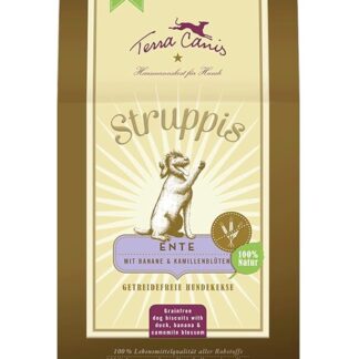 Terra Canis Anatra, banana e fiori di camomilla – Struppis, 100 g, snack per cani Premium in 100% qualità alimentare di tutte le materie prime, cereali e senza glutine