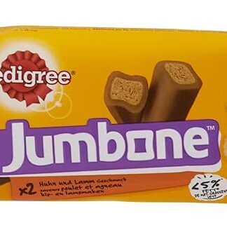 PEDIGREE JUMBONE - Osso da masticare per cani medi, 10-25 kg, confezione da 12 bustine da 2 ossa – Dolcetti ripieni sapori pollo e agnello, premio ideale per occupare, educare, fare piacere al suo