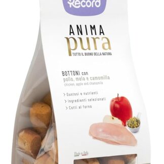 Record - Snack Anima Pura per Cani. Biscotti Naturali Cotti al Forno al gusto di Pollo, Mela e Camomilla. Snack per Cani 100% Naturali, Made in Italy | 100 g