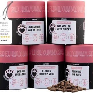 alphazoo Leckerli Training Pacchetto di prova, 5 x 65 g, extra soffice, senza cereali, piccolo e senza zucchero, per allenamento o come spuntino, dolcetti carnosi per tutti i cani