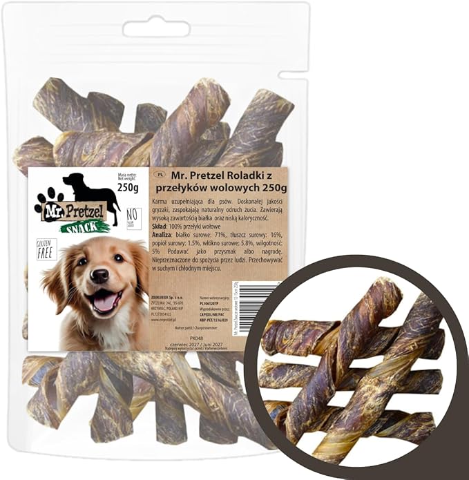 Mr. Pretzel – Mulinelli per cani – 250 g – 100% naturale – Spuntino ricco di proteine – Cura dentale e promuovere la digestione – Senza additivi