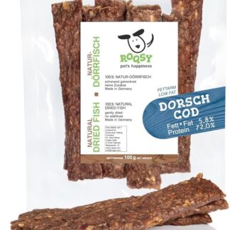 ROQSY Snack Naturale per Cani 100% Merluzzo – Basso Contenuto di Grassi, Monoproteico, Ipoallergenico, Senza Cereali – 100g