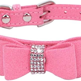 HALFSUMO Collare Cane Collari per Cani con Strass Simpatico Collare per Cani con Fiocco in Strass per Gattini di Cani di Piccola e Media Taglia Rosa S