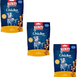 Rinti Chicko Mini Cubetti di Formaggio con Pollo | Confezione Tripla | 4 x 80 g | Preparato con filetto di petto di pollo fresco | Essiccato delicatamente all'aria | Senza soia e farine di carne
